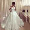 Off the Shoulder V-neck 3D Flowers Lace Applique Puffy Ball Gowns Wedding Dress Royal Style Fashion White Lace Bridal Dresses