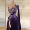 Elegante Purple Mermaid Celebrity Avond Jurken Velvet One Shoulder Prom Dresses High Split Party Women Formal Pageant Jurkens