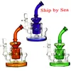 Tornado Recycle Hookahs 14mm Joint Heavy Base Glass Bongs Showerhead Perc Oil Dab Rigs 9 Inch Green Blue Amber Heady Water Pipes With Bowl Ship by Sea