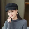Basker Autumn and Winter Woman Solid Color Octonal Hat Lady Party Fashion 100% Wool Felt Sboy Capsberets