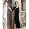 Etniska kläder sammet cheongsam 2022 Autumn Young Retro Chinese Style Black Improved Qipao Elegant Daily Dressethnic