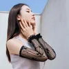 Five Fingers Gloves Thin Sleeve Women Summer Sexy Lace Mesh Breathable Drive Sunscreen Long Transparent Etiquette Cosplay Mittens TK38