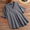 Vrouwen westerse etnische stijl shirt patroon bedrukt v nek westerse stijl korte mouw geprinte tuniek vaste top casual katoen blusas l220705