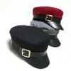 2019 Fashion Wool Solid Visor Cappello militare Autunno e inverno Vintage Patchwork Pu Beret Cap per le donne Inghilterra Berretto piatto J220722