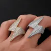 Iced Out Lightning Ring Fashion Mens Silver Gold Rings Hip Hop Full Diamond Rings Jewelry