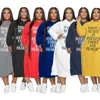 Plus Size Dresses 2022 Women Clothing Hoodies Tracksuit Letter Print Loose Casual Pockets Maxi Dress Urban