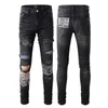 Diseñador de hombre Skinny Rip Jeans para hombre Slim Black Biker Jeans Hip Hop STRING Motorcycle Anclised Patch Denim Rock Rock Tamaño 40 con pantalones de agujeros