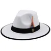 Pareja de sombreros de Jazz, sombrero Fedora de lana de ala ancha para mujer, fascinador blanco y negro, iglesia de boda con plumas, cinturones de lujo para sombreros para hombres 220812