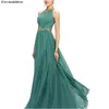 Prom Dresses Long A-Line Pleats Beaded Appliques Empire Chiffon Bridesmaid Dress Elegant Floor Length Evening Party Gowns 220429