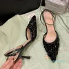 Отсуть туфли INS 202222S -летняя женщина сандалии серебряные блестки неглубокие высокие каблуки Гладиатор лодыжка сандалии черные выпускные вечеринки насосы chaussure