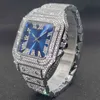 Luksusowa marka kwadratowy zegarek Ice Out Diamond Hip Hop Sunburst Dial wodoodporne zegarki kwarcowe Reloj Hombre Marca De Lujo
