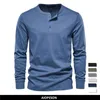 AIOPESON Henley Collar Casual Solid Color Long Sleeve for Autumn High Quality 100% Cotton Mens T Shirts 220810