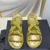 Designerskie kobiety Sandały Wysokiej jakości damskie slajdy kryształowe cielę skórzane buty swobodne pikowane sznurka nowa platforma Summer Sneaker 35-41 z pudełkiem