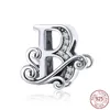 Ny S925 Sterling Silver Bead Charm English Alphabet Ladies Popular Pärl Pendant Original Fit Pandora Armband Diy Women's Jewelry Gift