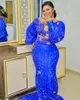 2022 Arabski Plus Size Arabic Aso Ebi Royal Blue Luksusowe sukienki na bal