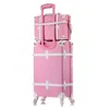 inch rolling luggage مجموعة حقيبة نساء على عجلات بو الجلود الوردي الأزياء الرجعية المقصورة مع عجلة الفتيات J220708 J220708