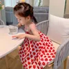 Zomer babymeisjes casual kleding band prinses jurk kinderen kinderen bloemen hart print katoenen jurken