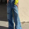 Weekeep Fashion Vintage 2000s Streetwear Jeans Women Low Waist Button Up Straight Pants Korean Retro Baggy 90s Denim Cargo Pants 220815