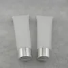 50pcs 100 ml white tube gold silver screw cap tube lotion cream bottle PE plastic cosmetic packaging empty bottles288e
