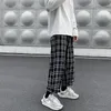 Casual Pants Men Straight Harajuku Streetwear Korean Style Plaid Ankle Length Elastic midje Studenter Byxor Matcha Retro 220719