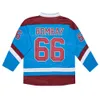 Hommes Film Gunner Stahl Mighty Waves Hockey Jersey 66 Gordon Bombay College University Broderie Et Couture Respirant Équipe Couleur Bleu Sport Haute Qualité