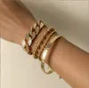 4 st/set Lyx Bling Diamond Link Armband Set Tennis Cuban Bangle Armband för kvinnor och män Justerbar Clear Crystal Chunky Charms Armband Hand Smycken Presenter