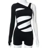 Women's Tracksuits Soefdioo Black Single Sleeve T Shirts And One Shoulder Hollow Out Playsuits Two Piece Set Woman Summer 2022 Sexy Club