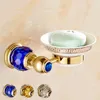 Tvålrätter europeiska näthållare antik mässing blå guld kristall skål rund baslåda badrumstillbehör