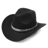 BERETS MISTDAWN Women Men Western Cowboy Hats Wide Brim Cowgirl Jazz Cap Punk Rivet Leather Band Size 56-58CMBERETS DELM22