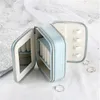 Boîte à bijoux de voyage portable avec miroir double fermeture éclair en cuir PU Mini étui à cadeaux Organisateur de stockage pour bagues, boucles d'oreilles, colliers, bracelets