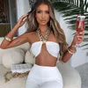 Forefair Chic Metal Chain Halter Sexy Corset Tops Dames Mouwloze Backless Wrap Borst Groene Crop Top Basic Summer Fashion 220316