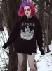 Kvinnors hoodies tröjor retro kvinnor hösten långärmad topps harajuku överdimensionerade svarta hoodie gotiska lolita brev tryck huvor punk sty