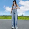 Retro Street Style Hohe Taille Breite Rohre Hosen Alter-Reduzieren Farbverlauf Jeans Frauen Sommer Dünne Jeans Mode Blaue Hosen L220726