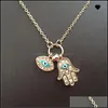 Pendant Necklaces Pendants Jewelry Gold Chain Necklace Turkey Blue Evil Eye Hamsa Hand Fatima Palm 20 N2 Xqgk1