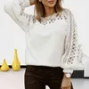 Women Sweater Pullover Fashion Solid Color Flower Hollow Long Puff Sleeve Batwing Sweater Autumn Jumpers L220705