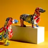 Creative Painted Colorful Dachshund Dog Decoration Home Modern Wine Cabinet Office Decor Desktop Harts Crafts Miniatures Statue 220622