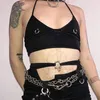 Women's Tanks & Camis Summer Sexy Women's Tie-up Halter Camisole Fashion Gothic Adults Girl's Sleeveless Black Crop Tops With C-ring