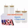 2 days delivery US Warehouse 16oz Sublimation Glass Beer Mugs with Bamboo Lid Straw DIY Blanks Frosted Clear Can Shaped Tumblers Cups Heat Transfer Cocktail tt0408