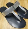 Women's Designer Leather Slippers Thong Sandals with Double Metal Flip Flop and Rubber Sole for Beach