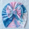 0-3t Velvet Winter Beanie för nyfödda headwrap tie-dye mix färg baby flickor bow turban hatt spädbarn knut bonnet bebes skalle