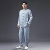 Tai Chi Hanfu Tuta Uomo Cotone Seta Imposta Tang Suit Giacca + Pantalone Uomo Kung Fu Tradizionale Cinese Uomo Abbigliamento Wushu