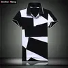 Casual Polo Shirt Manlig Sommar Mode Mäns Svartvit Stitching Bomull Kort Polo-Sleeved Polo Shirt Slim Män 5XL 6XL 220408