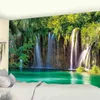 Tapisserie murale de paysage naturel, paons de Jungle tropicale, cascade, palmier