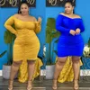 Artı Boyutu Elbiseler Kadın Giyim Uzun Kollu Bodycon Elbise Seksi Kapalı Omuz Mavi Mini Parti Bırak Toptan