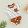 15954 Summer Europe Infant Baby Boys Set Kids Short Sleeve Stripe T-Shirt Shorts 2pcs Set Children Outfits