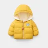 2022 Vinterjackor Girls Baby Boys Duck Down Jackets Solid Velvet förtjockade långa ärmar med huva barnkläder för 2-6Y J220718