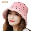 Wool Fleece Bucket Hat Women's Autumn and Winter Panama Fishing Hat Keep Warm Windproof Fashion KOREAN Dots Star Outdoor Cap 220812