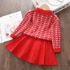 Ensembles de vêtements Menoea bébé filles vêtements d'hiver costumes à manches longues pull chemise jupes 2 pièces tenues de noël tricot enfants tout-petits