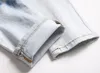 2022-Jeans da uomo Europeo Jean Hombre Lettera Star Uomo Ricamo Patchwork Strappato per la tendenza Pantaloni da moto di marca Mens Skinny