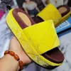 Luxury Designers Women Sandals Canvas Platform Slippers Real Leather Beige Brick Red Colors Beach Slides Slipper Outdoor Party Classic Flat